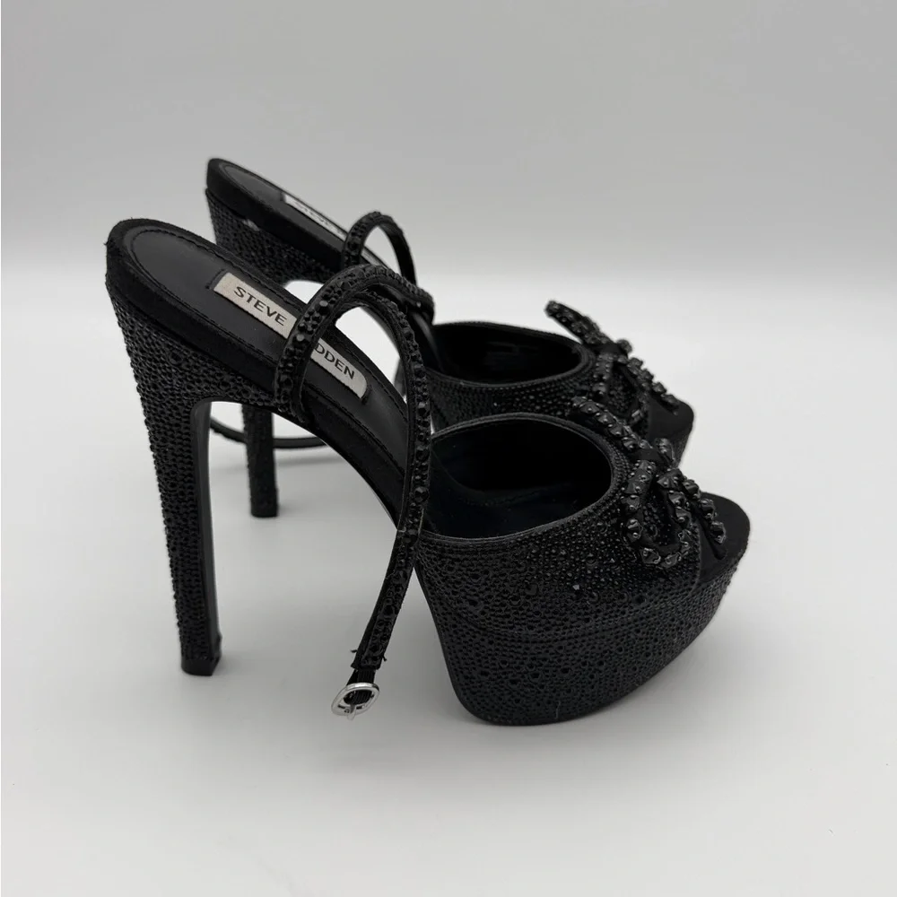 Steve‎ Madden Black Crystal Platform Ankle-Strap Sandals